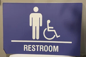 Men’s Restroom Sign Blue & White Metal 18 X 12 Damaged Edges See Photos - Picture 1 of 4