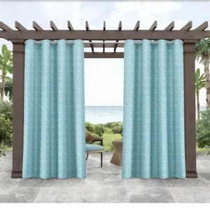 Mosaic Blue Grommet Top Indoor/Outdoor Curtain, 54 in. W x 96 in. L (Set of 2) - Picture 1 of 4