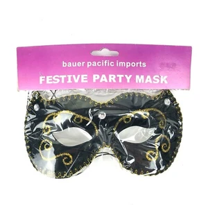 Black & Gold Festival Party Mardi Gras Masquerade Foxy Eye Mask Glitter Bling - Picture 1 of 2