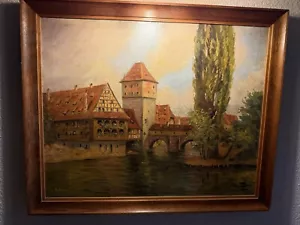 Pintura antigua pintura al óleo firmada / vista Nuremberg - Imagen 1 de 15
