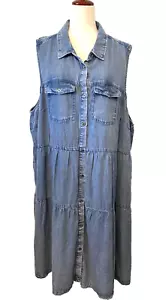 VELVET HEART Denim Tiered Midi Dress Women's 3X Button Sleeveless Pockets Tencel - Picture 1 of 8