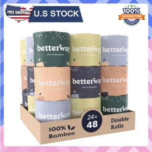 Betterway 3-Ply Bamboo Toilet Paper, 24 Rolls, Septic Safe, Plastic-Free - Picture 1 of 10
