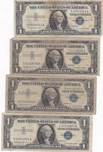KAPPYSCOINS WC218 ESTATE LOT OF FOUR OLD $1 .00 SILVER CERTIFICATES CIRCS - Picture 1 of 2