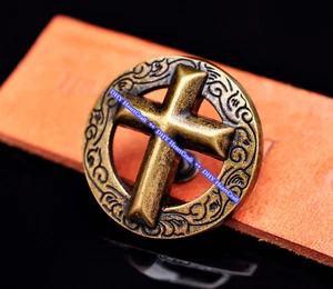 10X Antique BRASS CHRISTIAN CROSS FLOWER LEATHERCRAFT SADDLE CONCHO SCREW BACK - Picture 1 of 10