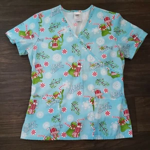 Disney Muppets Kermit Weihnachten hellblau Scrub Top Gr. S, Happy Holidays - Bild 1 von 5