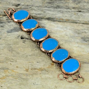 Sleeping Beauty Turquoise Stone Copper Chain Wife Electroformed Trendy Bracelet - Picture 1 of 6