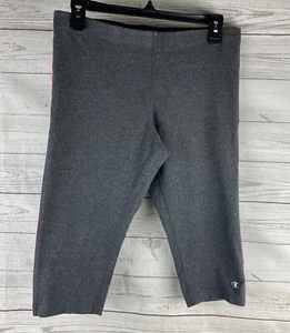 Champion PowerTrain Capri Leggings Large Dark Gray Pink Accent Stripe Athletic - Picture 1 of 12