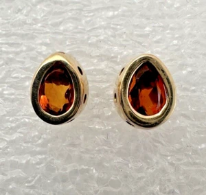 14k Yellow Gold 8 x 12m Pear Shape Madeira Topaz 1/4" x 1/2" Screw Post Earrings - Picture 1 of 14