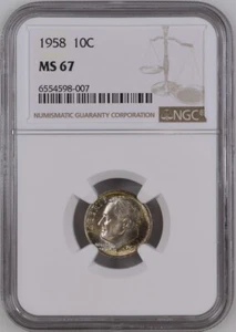 10C 1958 diez monedas de diez centavos Roosevelt NGC MS67 6554598-007 - Imagen 1 de 2