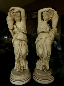 Set Woman Statues Figurines Greek Sandals Plaster ? Water Artistic Royalties 15" - Picture 1 of 12