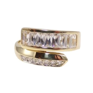 Solid Yellow Gold Clear CZ Wrap Ring Size 7.25 - Picture 1 of 6