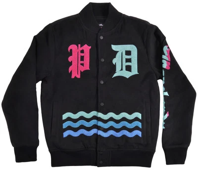 Abrigo para hombre Pink Dolphin WAVE LORDZ VARSITY negro azul agua rosa con botones Foto 1 de 3