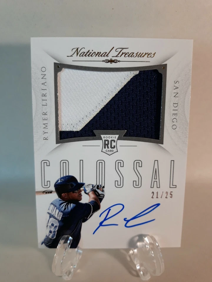 Tarjeta de novato 2015 National Treasures Rymer Liriano Jersey parche automático #21/25 ⚾️ Foto 1 de 4