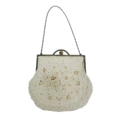 Vintage antique cream ivory mini beaded evening bag purse clutch made Belgium  - Image 1 of 4