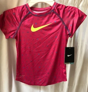 NIKE Kids DriFit Girl's T Shirt Vivid Pink w/ Yellow Swoosh, Sizes 4 & 5 - Picture 1 of 1