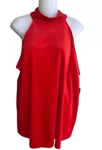 Worthington Bright Red Velvet Halter Top Woman Back Button Closure 1X NWT - Picture 1 of 4