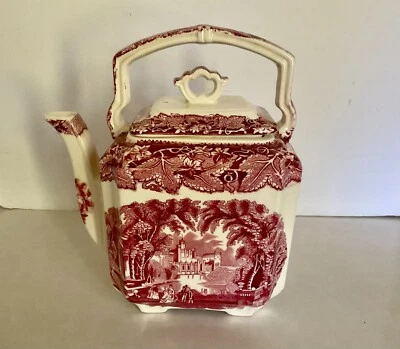 TETERA CUADRADA VISTA rosa roja de Early MASON'S 7 tazas tetera inglesa excelente estado vintage anti Foto 1 de 4