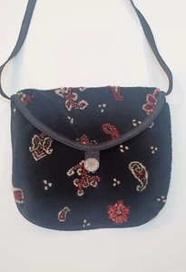 Vintage Crossbody Bag Small Purse Zipper & Button Closure Tsunami Black  - Picture 1 of 8