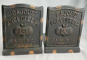 Antique Sajous Cyclopedia Japanned Decorative Art Bookends FA Davis Philadelphia - Picture 1 of 11