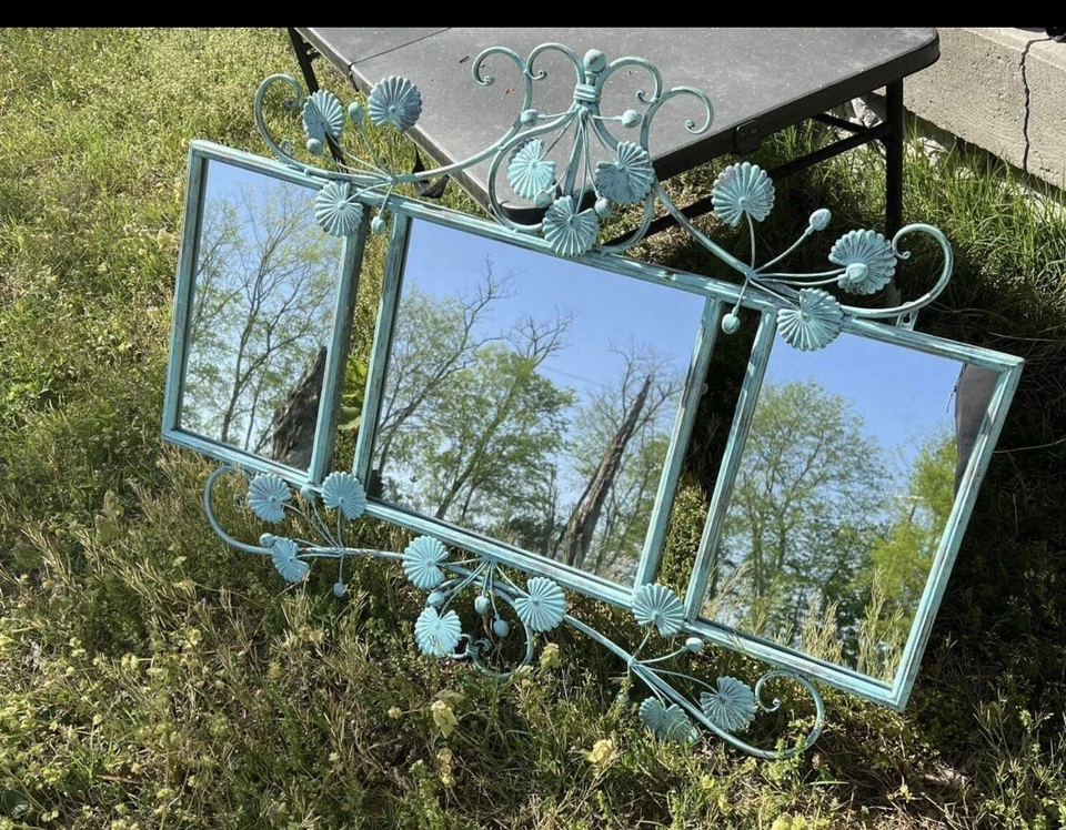 Espejo de pared único de metal Shabby Seaside Cottage Trio! Aqua envejecido Foto 1 de 4