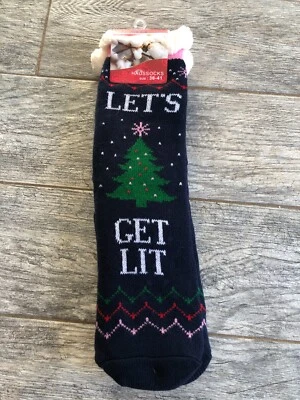 NWT Slipper Socks Christmas Let's Get Lit Trees Holiday Lu Mei Stocking Stuffer - Image 1 of 4