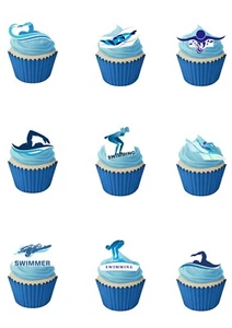 Cake Toppers Swimming Swimmer Themed 27 Stand Up Edible Wafer Paper Decorations - Picture 1 of 9