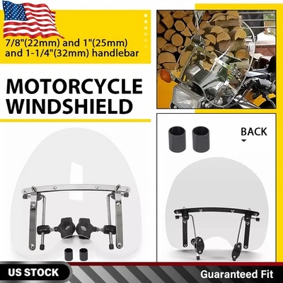 19" x 17" Clear Motorcycle Windshield Universal For 7/8'' 1'' 1.25" Handlebar - Image 1 of 4