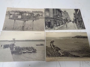 Vintage Frankreich Postkarten Lot 4 Haus auf Stelzen Stiefel Mädchen am Strand Dixnard St. - Bild 1 von 2