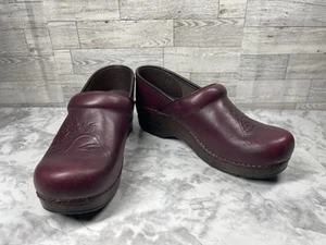 Dansko Clogs Women 8.5M Embossed Pro Shoes Wine Red Burnished leather Nurse - Picture 1 of 19