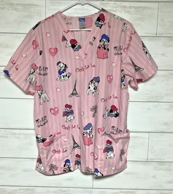 Blusa Médica Corazones Disney Para Mujer Grande San Valentín Rosa 101 Dálmatas Foto 1 de 4