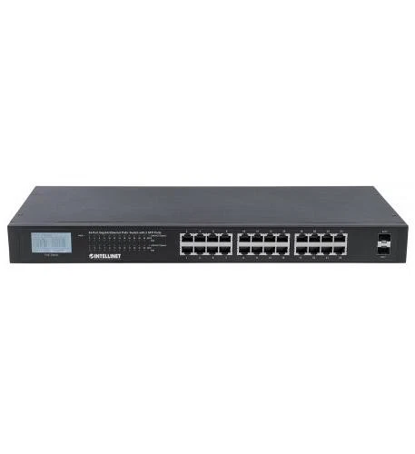 Intellinet 24-Port Gigabit Ethernet PoE+ Switch with 2 SFP Ports with LCD - Image 1 of 1