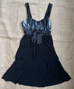 Vintage schwarz Stufen Party Kleid XXS XS Satin Schleife Spitze Mieder Whimsigoth Y2K - Bild 1 von 6