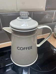 Cream Enamelware Glass Top Coffee Pot Percolator - Picture 1 of 8