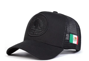 Neu MEXIKANISCH MEXIKO Mütze Hecho en Mexico Adler Aguila gebogen Baseballkappe schwarz - Bild 1 von 4