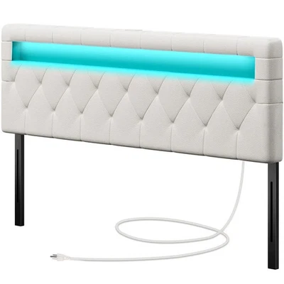 Headboard for Full Size Bed with 60,000 DIY Color of LED Light, USB & Type C ... - Image 1 of 4