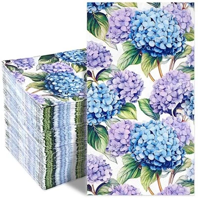  100PCS Hydrangea Floral Napkins, 3 Ply Disposable Hand Watercolor Hydrangea - Image 1 of 4