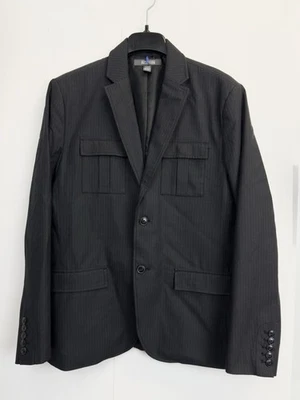Kenneth Cole Blazer Mens M Grey Striped Utility Pockets Sport Coat Jacket Cotton - Image 1 of 4