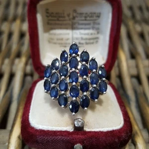 925 Sterling Silber Ring, natürliche blaue Saphire Statement Design Größe U,5 / EU 63 - Bild 1 von 9