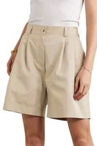 TOTEME Pleated Cotton Twill Shorts in Overcast Beige Size 40 - Picture 1 of 8