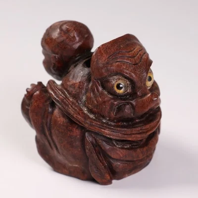 Máscara Tengu japonesa tallada en madera y hombre Netsuke 2,04 pulgadas era Inro Ojime Meiji Foto 1 de 4