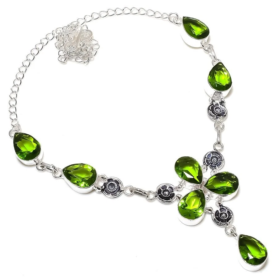 Green Peridot Gemstone Handmade 925 Sterling Silver Jewelry Necklace Sz 18" - Image 1 of 1