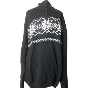 Suéter Chaps Para Hombre Talla XXL Negro Copo de Nieve Fair Isle Pullover 1/4 Abotonado  - Imagen 1 de 3