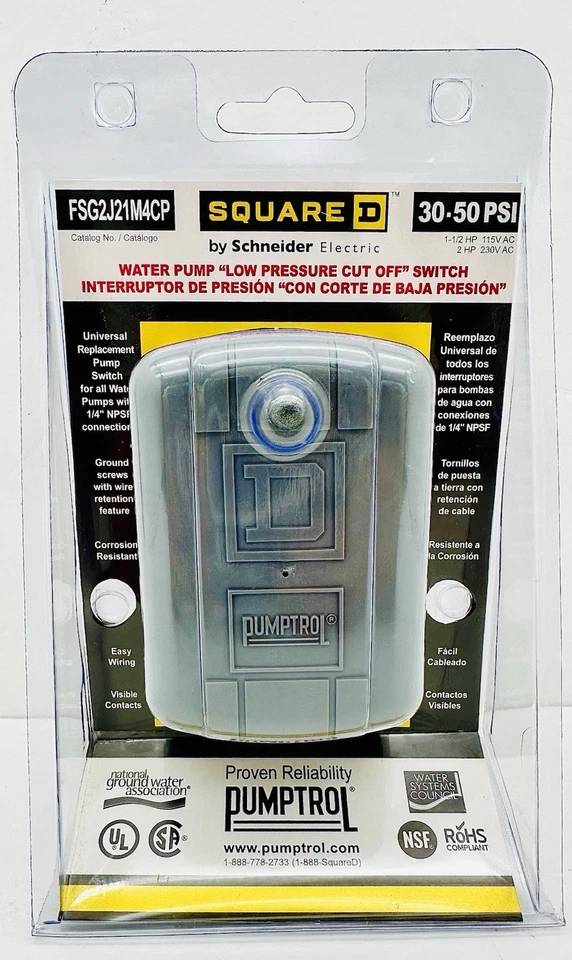 Square D Fsg2j21m4cp 30 to 50 PSI Water Pump Low Pressure Cutoff Switch