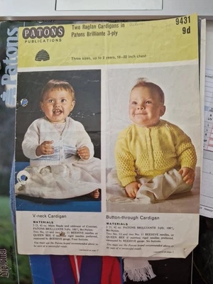 Original Patons 9431  3ply Baby Cardigans X2 18"-22" Knitting Pattern - Image 1 of 4