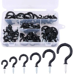 100-Pieces 6 Sizes Black Vinyl Coated Cup Hooks Screw-in Ceiling Hooks Screw - Picture 1 of 7