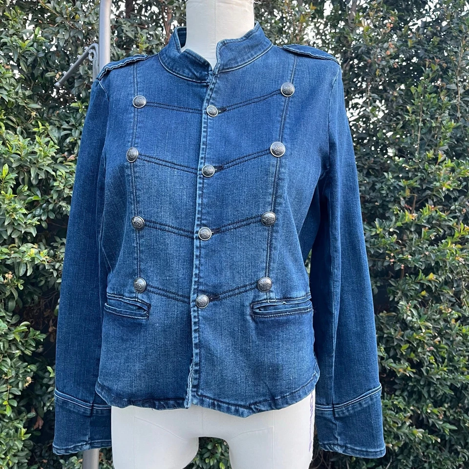 Chaqueta vaquera azul estilo militar de mezclilla elástica American Rag XL para mujer Foto 1 de 4