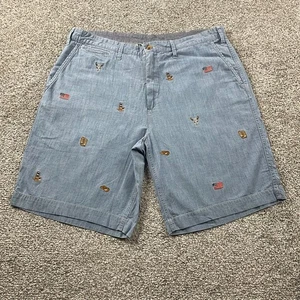 Polo Ralph Lauren Shorts Men 36 Relaxed Blue Chambray Embroidered Flag Western - Picture 1 of 20