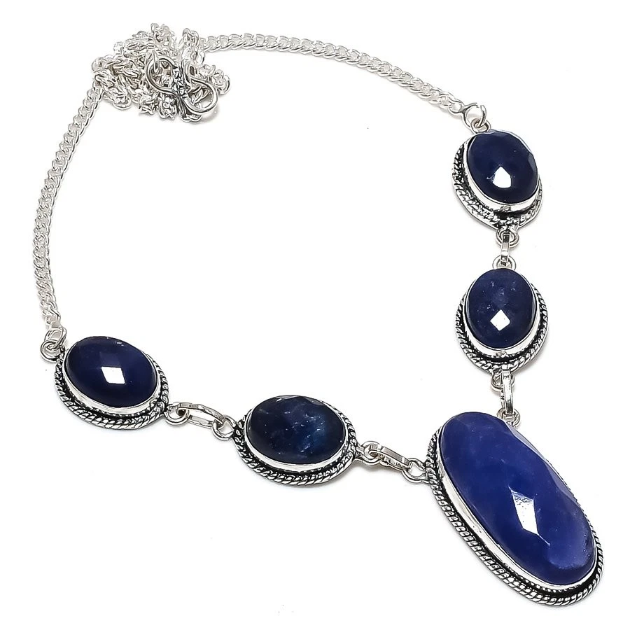 Sapphire(Simulated) Gemstone 925 Sterling Silver Jewelry Necklace 18" u063 - Image 1 of 1