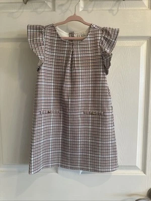 Vestido Janie And Jack Marrón Manga Volantes Cuadros Talla 5 Foto 1 de 4