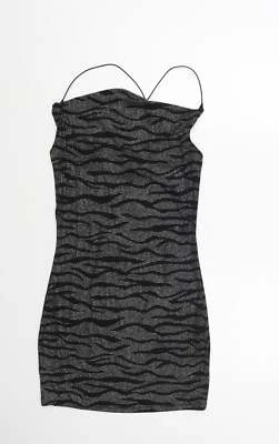 H&M Womens Black Animal Nylon Blend Bodycon Size S Cowl Neck - Image 1 of 4